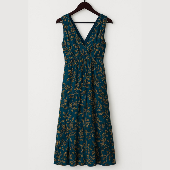 Dresses & Skirts - Elegant Teal and Gold Floral Dress